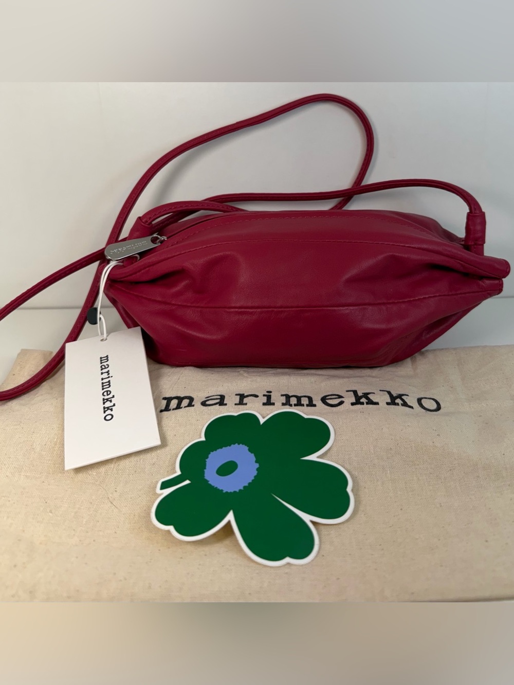 Marimekko Pikku Karla Raspberry Red Leather Shoulder Bag NWT Dust bag included - Picture 1 of 10